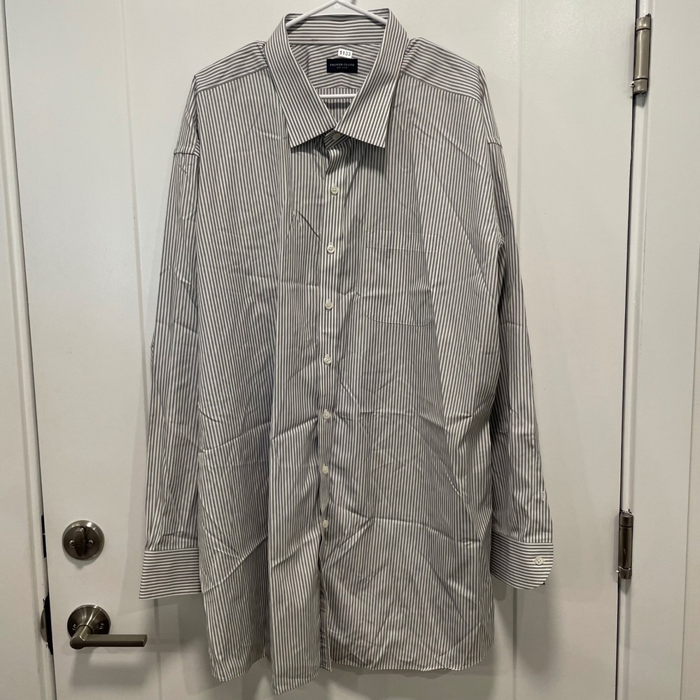 Proper Cloth Mens Grey White Striped Long Sleeve‎ Button Down Dress Shirt
